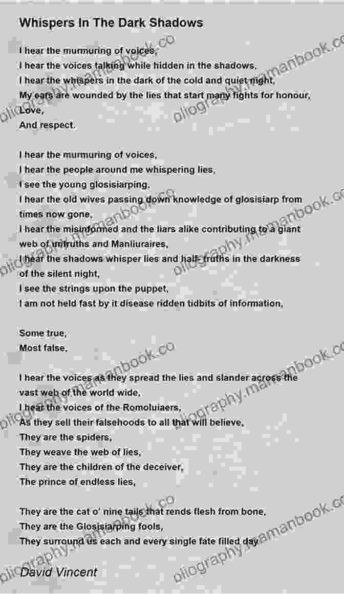 Image Of A Poem Titled 'Whispers Of Darkness' With Imagery Of Shadows Creeping Through A Forest Venom: A Collection Of Poems